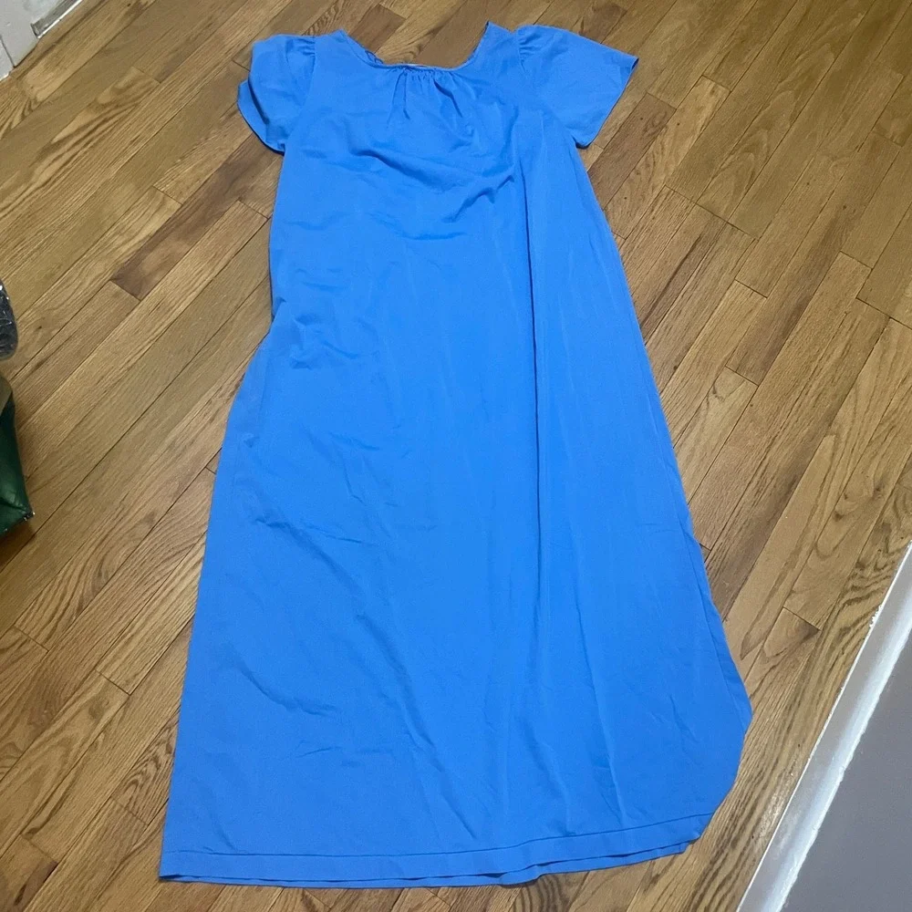 Shadowline Blue Floral Embroidered Nylon Maxi Nightgown Flutter‎ Sleeve Womens M